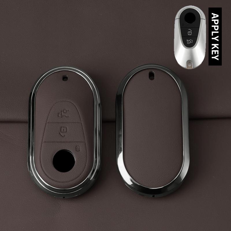 Metal Leather Car Key Case Cover for Mercedes Benz C E S Class GLC W206 W223 W214 E300 C260 C300 S450 S500 Keychain Accessories