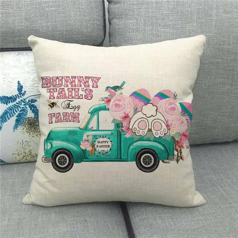 Easter Decor Pillow Covers 45x45cm Cartoon Bunny Eggs Printed Cushion Cover Spring Holiday Party Decorative Pillowcase for Couch