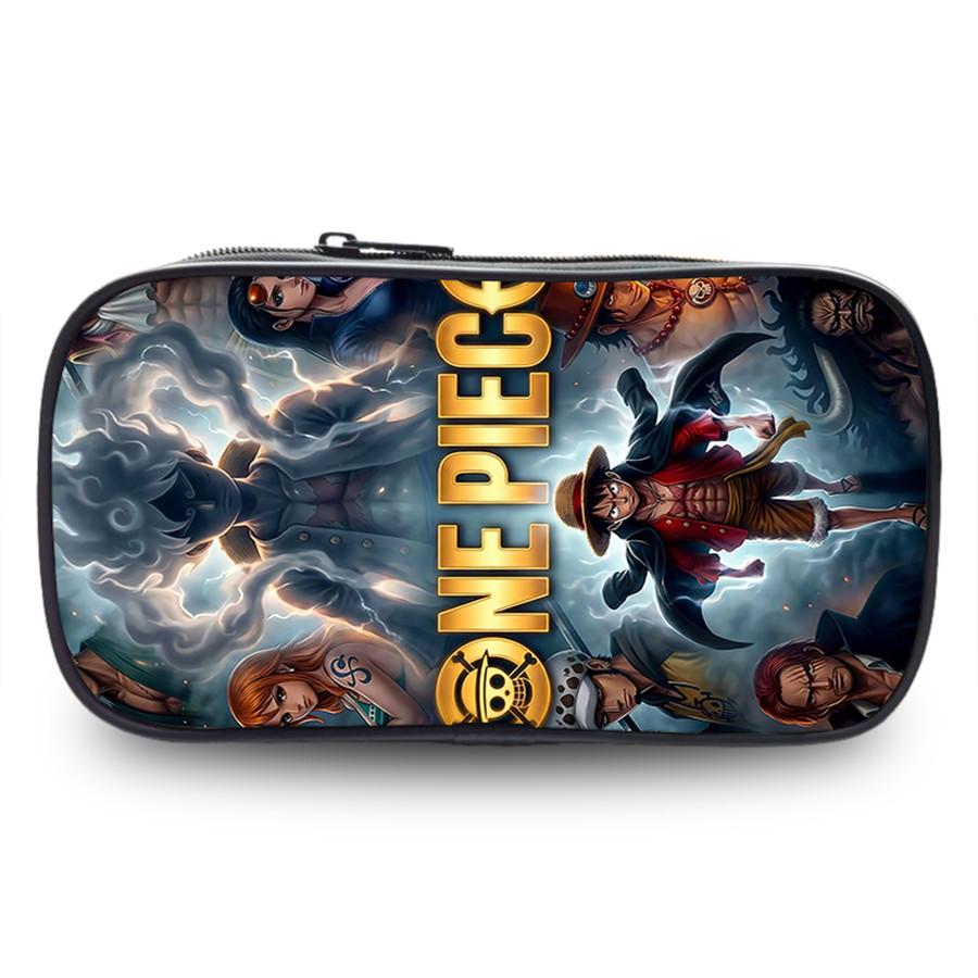 One Piece Anime Double Layer Pencil Case, Large Capacity Durable Stationery Bag Lightweight Unisex Pen Pouch for Boys Girls 6-10