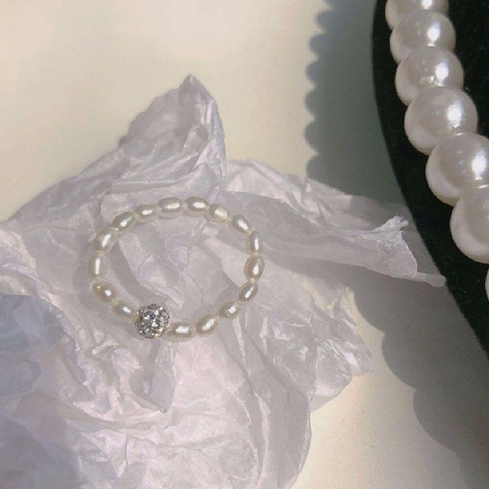Korean Handmade Trendy Zircon Ball Rhinestone Fashion Jewelry Pearl Rings Finger Ring Bead Rings