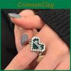 Stunning S925 Sterling Silver Deep Dark Green Mosaic Heart Open Adjustable Ring For Women
