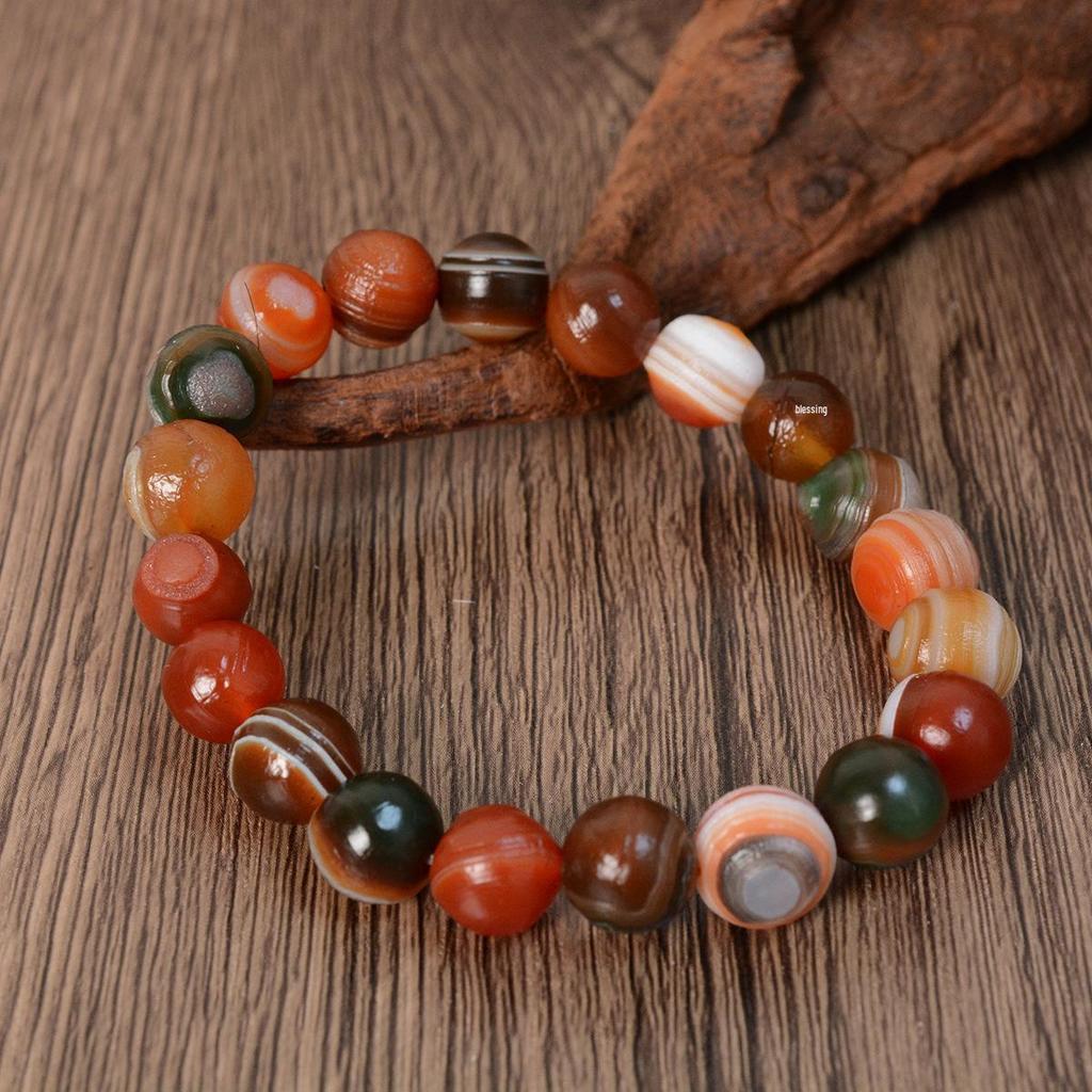 Colorful Ethnic Style Natural Alashan Agate and Gobi Stone Bracelet with Wire-Wrapped Eye Beads