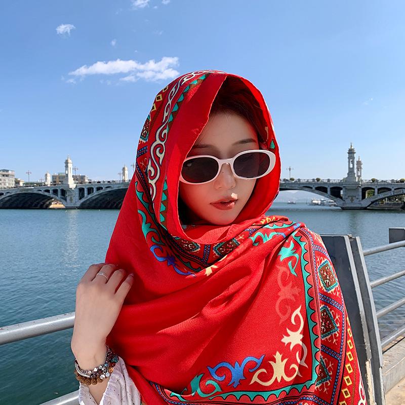 Sunscreen Shawl Women's Summer Thin Travel Big Scarf Desert Silk Scarf Ethnic Style Scarf Seaside Beach Scarf