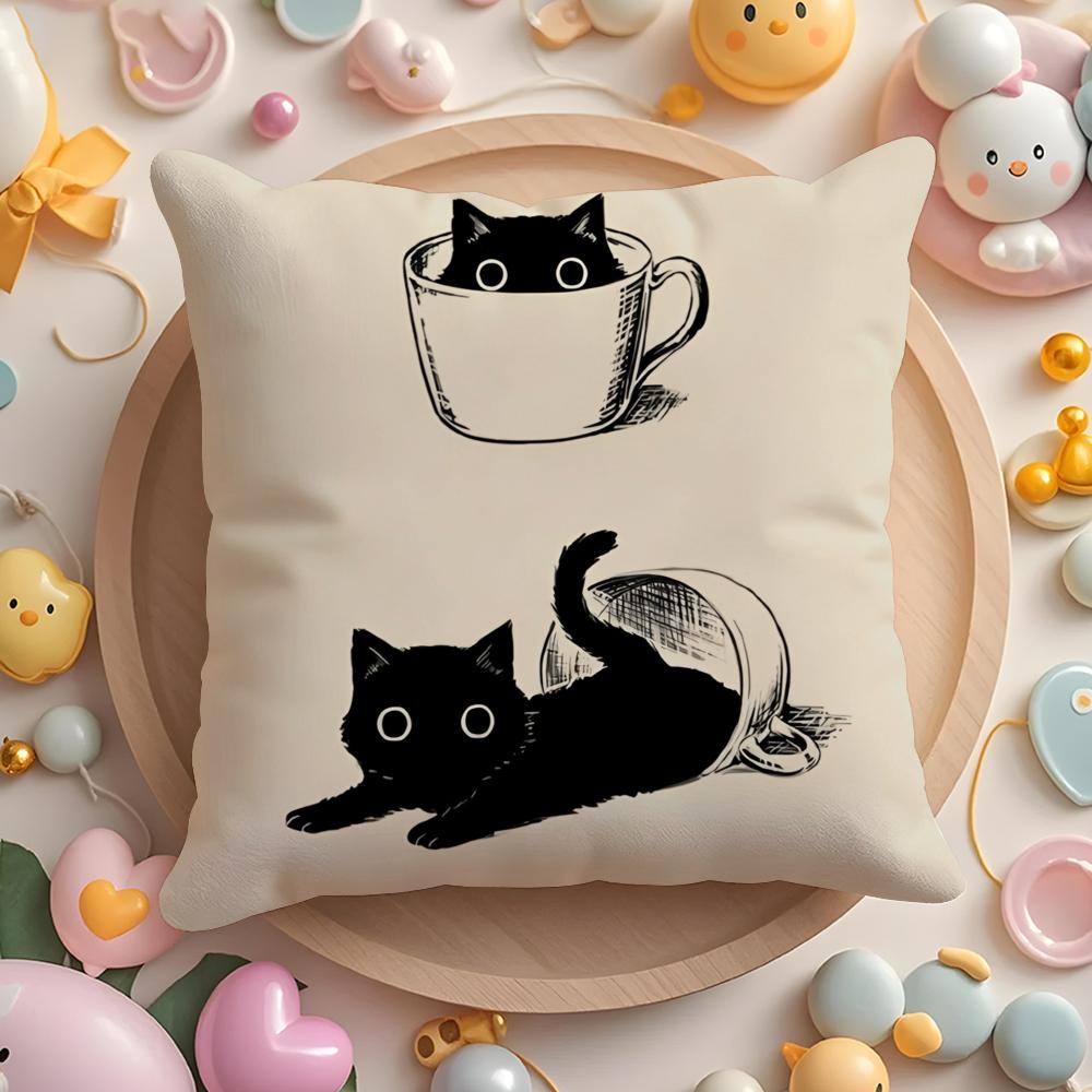 Cat Sketch Cushion Cover Short Plush Double-Sided Printing Home Machine Washable In Warm Winter Pillow Cover