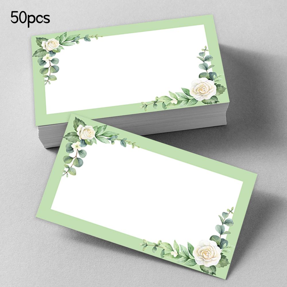 

50pcs, green flower blank message cards, pocket cards, business cards, blank greeting cards, small business supplies, gift tags 9x5.4cm зелений