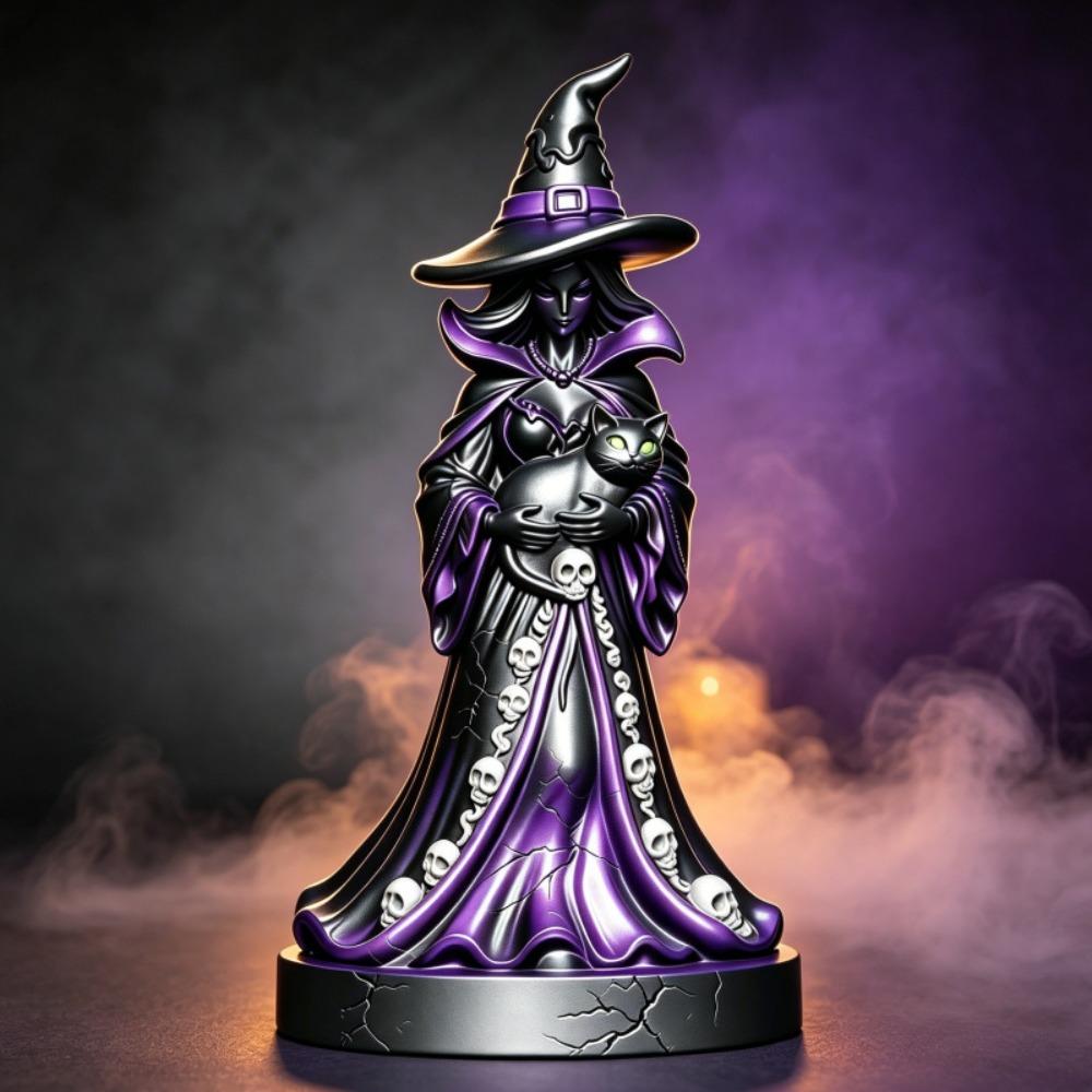 Witch Figurine Statue for Halloween - Resin Home Decor Desktop Ornament, Spooky Gothic Table Decorations for Festival
