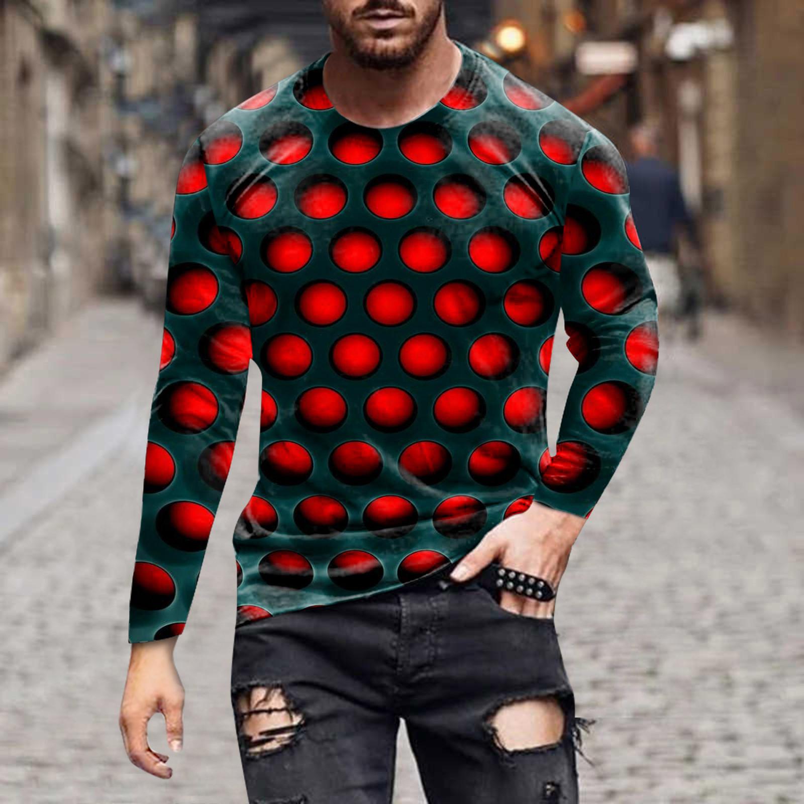 

Муж. Футболка Графика Абстракция Шея Одежда Одежда На открытом воздухе Длинный рукав С принтом Модельер Винтаж M красный