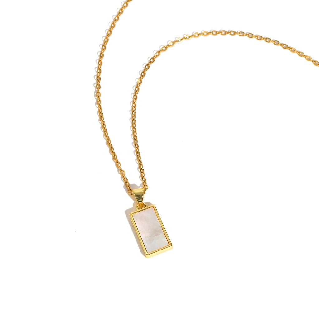 Minimalist Square Shell Pendant Necklace for Women, Copper 14K Gold Plated Geometric Pendant, Elegant Aesthetic Jewelry Gift