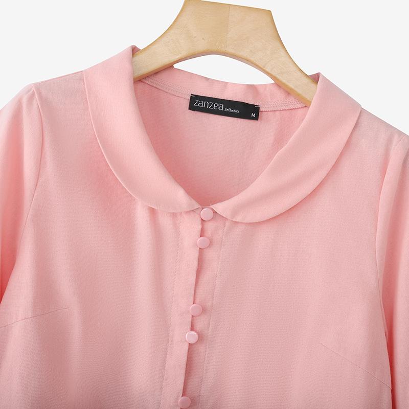 ZANZEA Women Casual Doll Collar Solid Color Loose 3/4 Sleeve Blouse