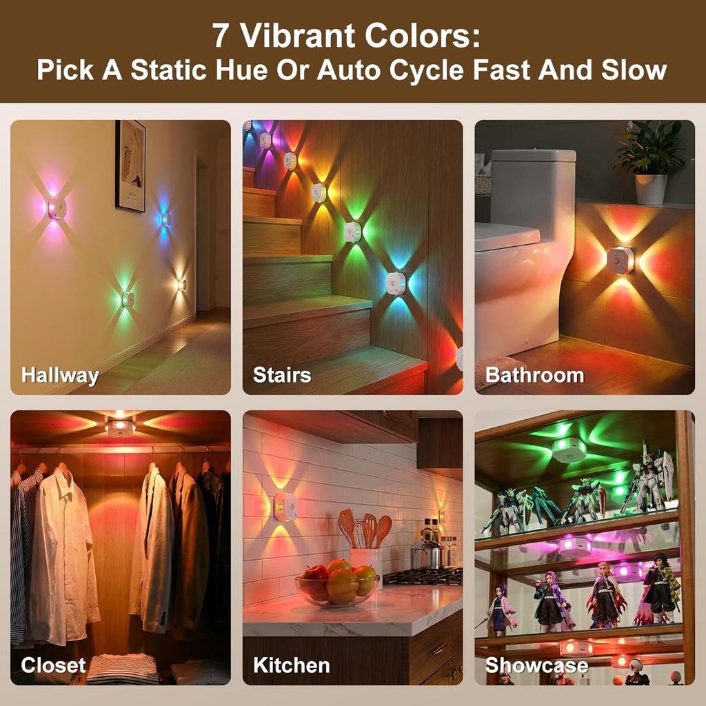 Rechargeable Night Light Indoor Decorative Wall Lights LED Motion Sensor Lamp RGB/ 3Colors Hallway Stairs Kitchen Lighting