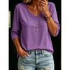 Women's V Neck Three Quarter Sleeve Tee Tops Loose Solid Color Basic Casual Blouse