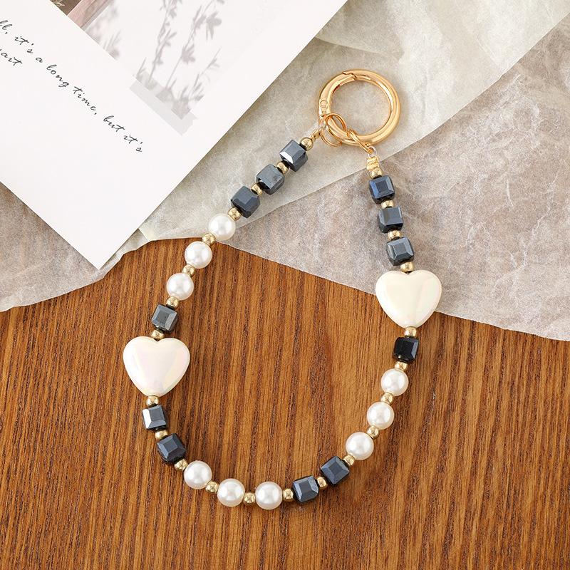 Crystal Bead Pendant With Colored Heart Phone Strap