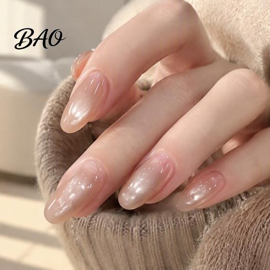 Salon Quality Fake Nails 10Pcs Cats Eyes Press on Kit, Glossy Almond Stick-on Nails, Long Glue False for Women Girls Press-on