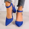 Fashion 2024 High Quality Ladies Shoes Ankle Strap Women's Pumps Autumn Pointed Toe Buckle Solid Dress Chunky Heels Large Size Shoes