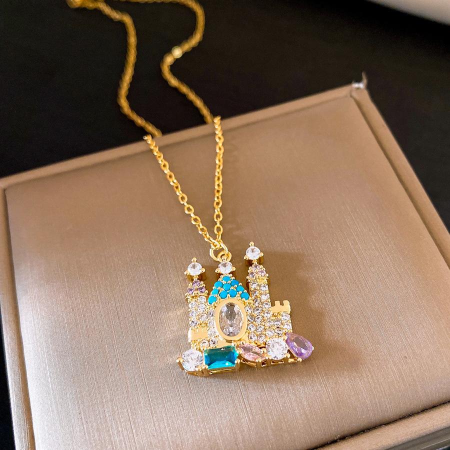 French court style zircon geometric castle earrings stud earrings exquisite personality earrings