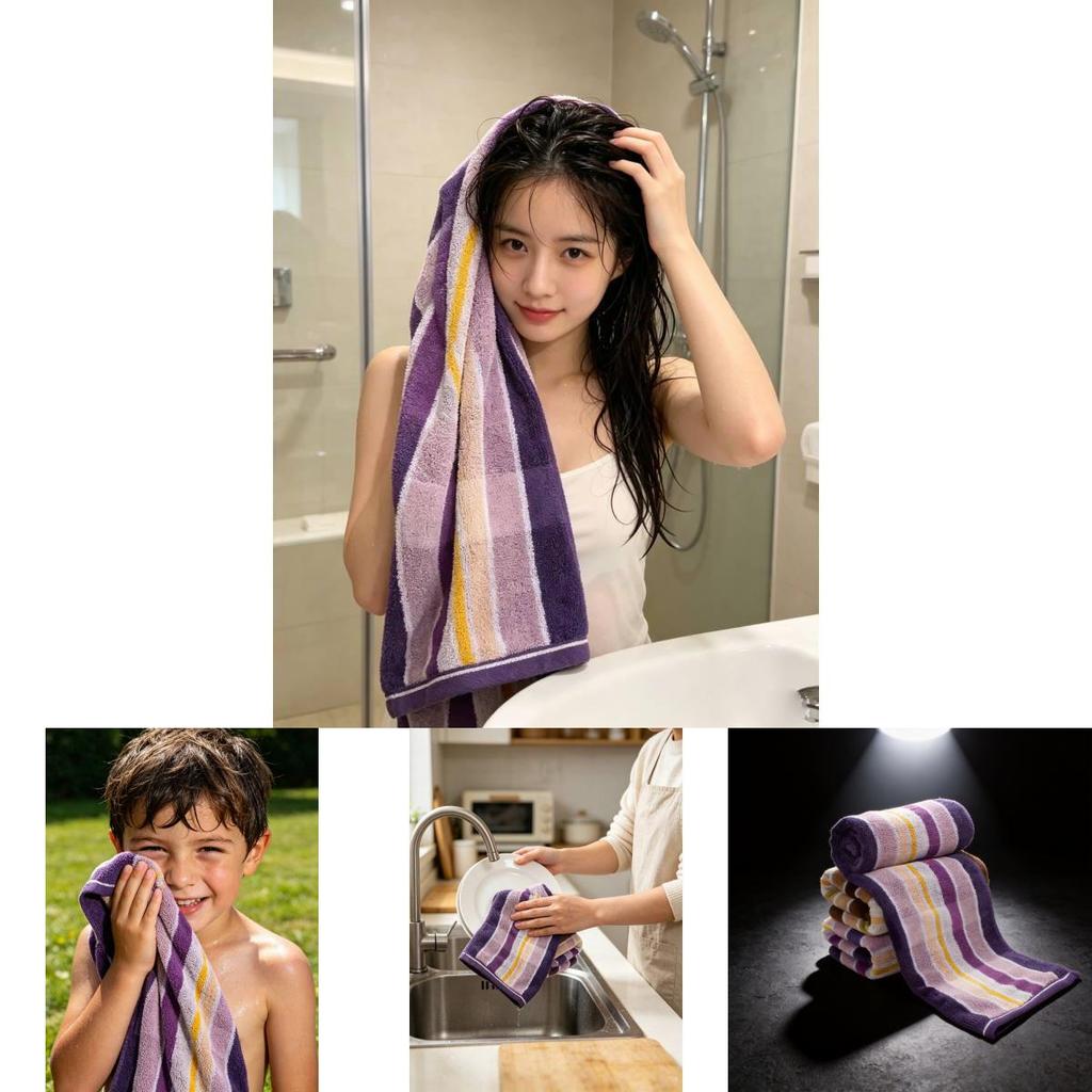 Absorbent Cotton Striped Face Cloth With Thick Finish For Daily Face Care Adults