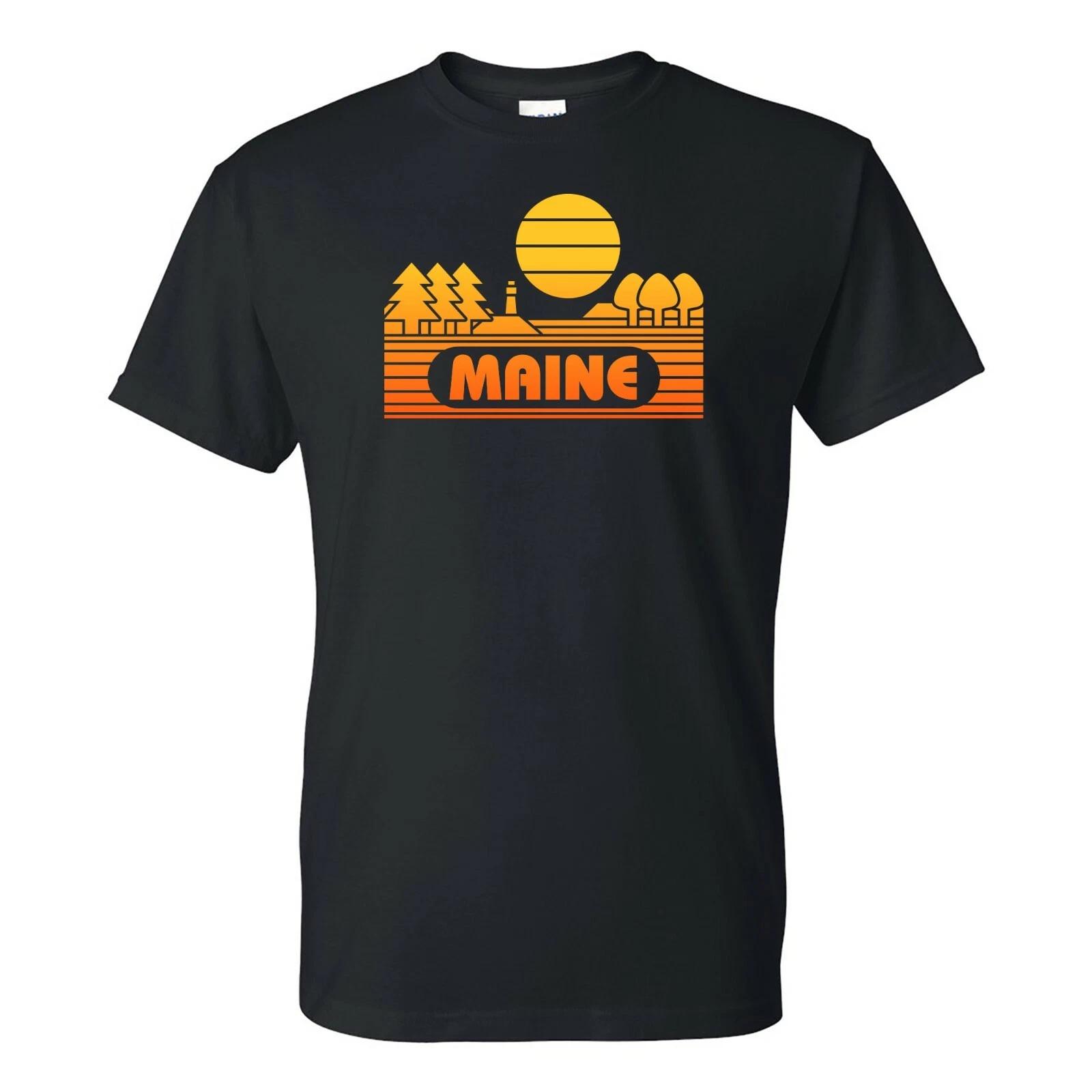 

Maine Groovy Sunset - Landscape Vacation Home State T Shirt - Black S