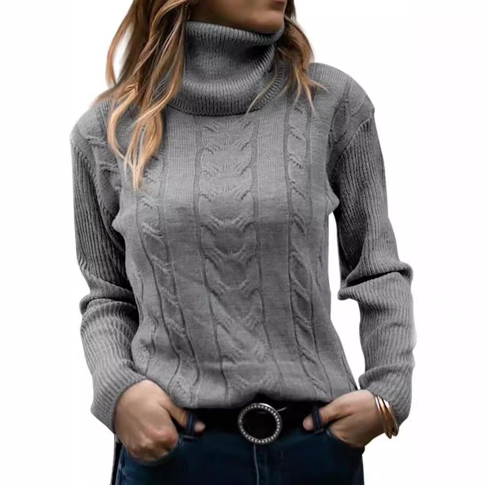 2026 Autumn/Winter Retro High Neck Solid Color Knit Sweater for Women