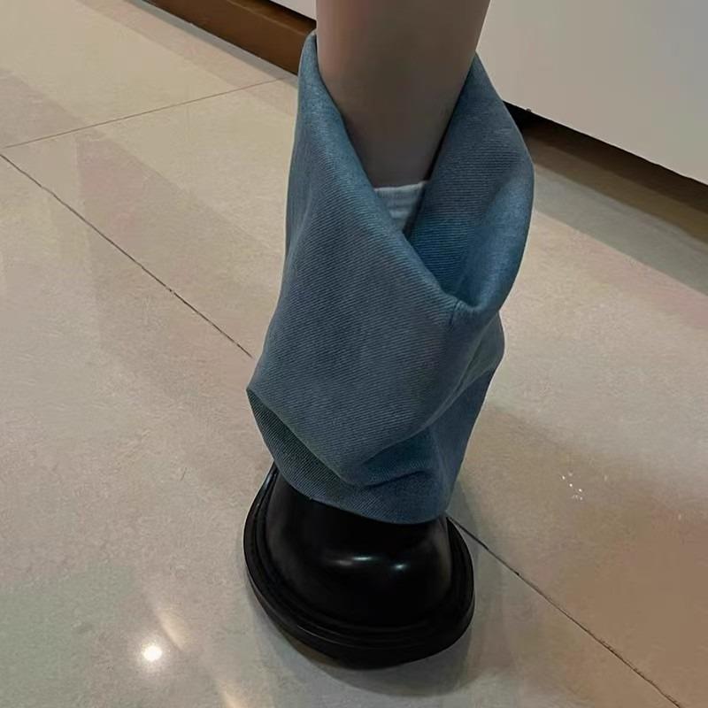 Fashion Jeans Tube Boots for Women New Round Toe Thick Heel Sleeve Slimming Fashion Boots Versatile Stacking Boots