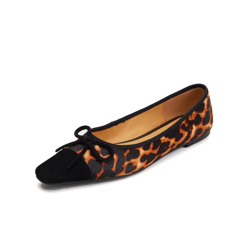 Fashion 2025 NEW Spring Women Flats Square Toe Low Heel Genuine Leather Shoes for Women Mary Janes Shoes Leopard Print Ladies Shoes