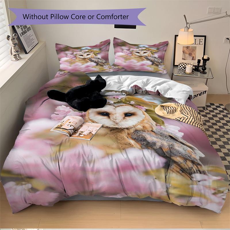 

3 шт. Аниме Сова Комплект постельного белья - Включает один пододеяльник и две наволочки (Нет ядра) - Идеально для декора спальни и гостевой комнаты, Праздничный 135x200cm