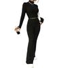 2 Pcs/Set Fall Winter Women Top Pants Set Half-high Collar Long Sleeves Slim Fit Sweatshirt High Waist Solid Color Striped Trous