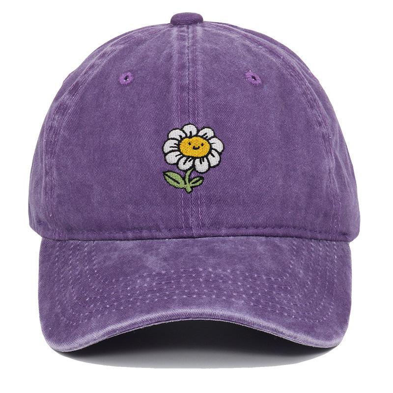 Korean Style Sunflower Embroidered Cotton Baseball Cap with Sun Protection