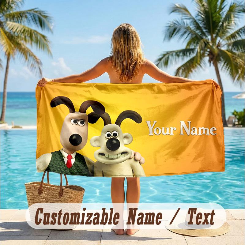 Custom Text Beach Towel, Soft Absorbent Swimming Multi-use TowelWallace & Gromit