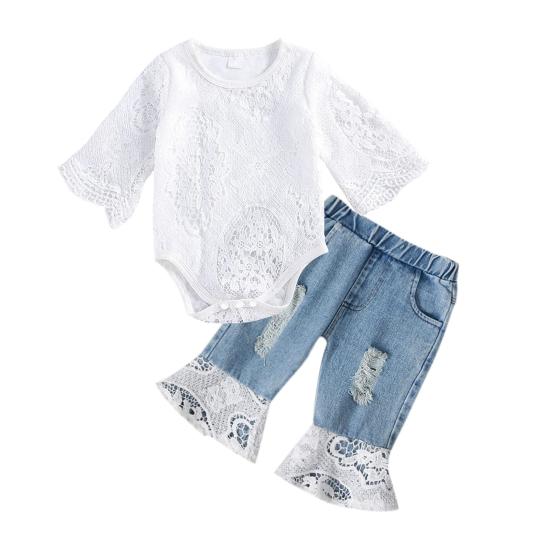 

2 шт./комплект детский костюм ажурный кружевной топ с цветочной вышивкой круглый вырез 80 cm белый