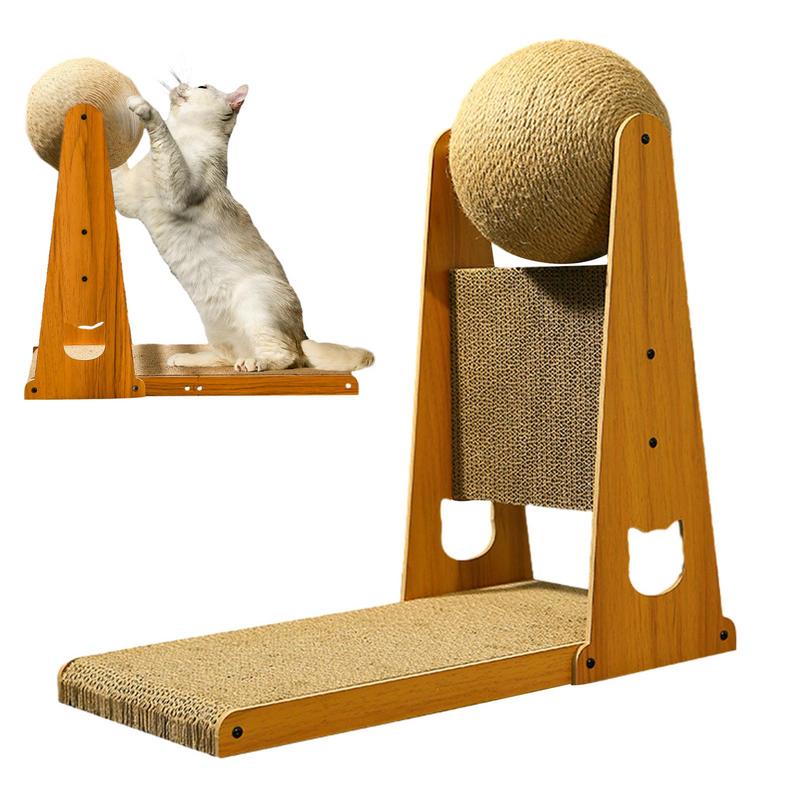 L Shaped Cat Scratcher Vertical Cat Scratching Post With Ball Scratch-Proof Sisal Cat Scratcher Toy Durable Detachable Cat Bed