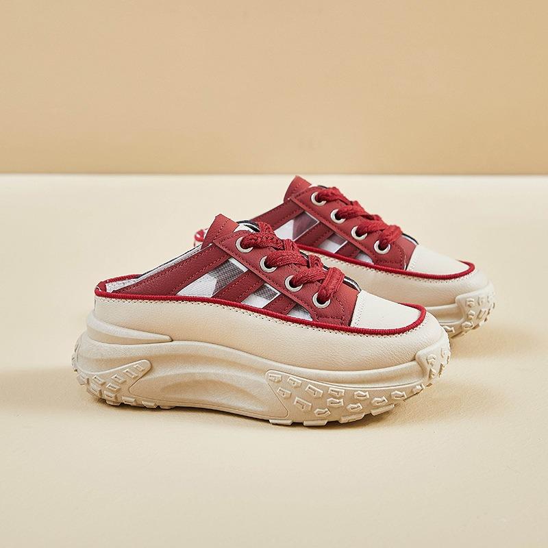 Fashion Woman Pu Leather Casual Half Slippers Platform Shoes Summer Trend Women Lace-up Designer Sandals Ladies Slides Sneakers De Mujer