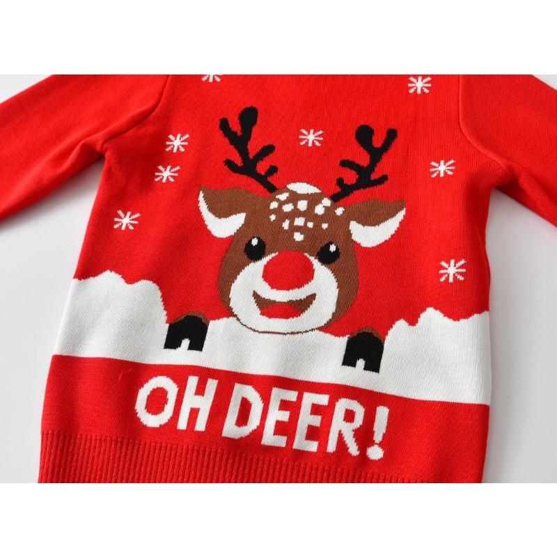 Boys,girls, Christmas Knitwear, Reindeer Pattern Jacquard Round Neck Sweater, Long Sleeved Pullover, Autumn and Winter