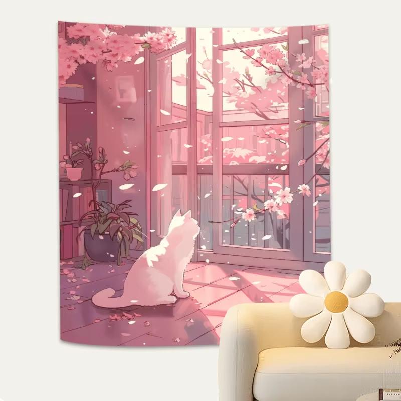 Romantic Cherry Blossom Scene Tapestry, Wall Hanging For Bedroom Office Dormitory Party Home Decor Gift