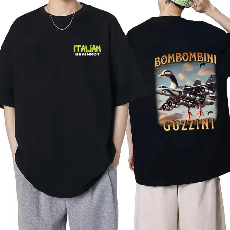 Italian Brainrot FunnyTralalero Tralala Tung Tung Sahur Bombardiro Printed Cotton T-shirt Summer Men's Loose Comfortable Top