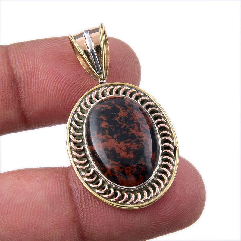 

Natural Mahogany Obsidian 925 Sterling Silver Jewelry TwoTone Pendant 1.50 L4e22