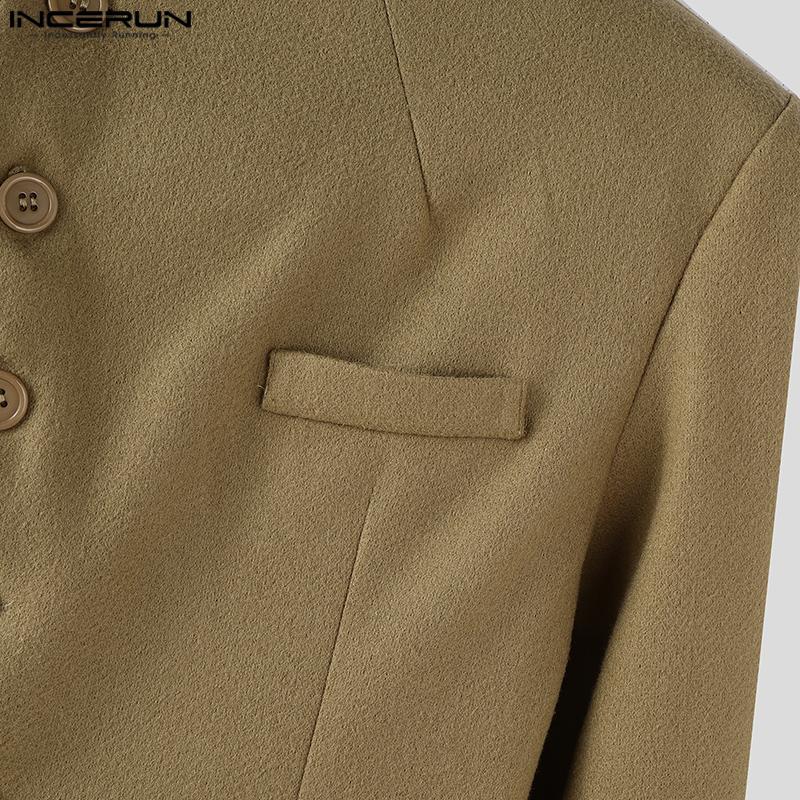 INCERUN Men Stand Neck Long Sleeve Oblique Placket Jackets Coats