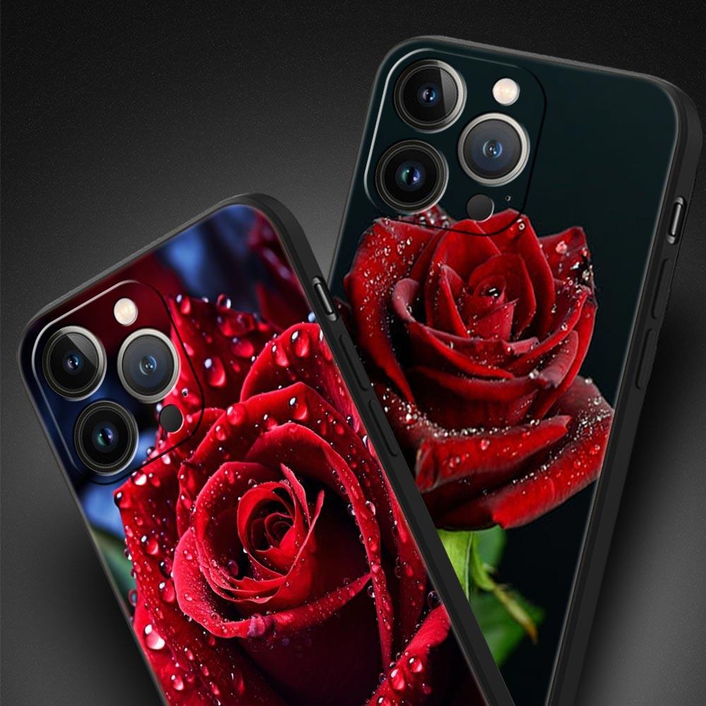 Krásné pouzdro na telefon s květy červené růže pro iPhone Samsung Galaxy Redmi Xiaomi Oppo OnePlus Note SA 7 8 9 10 11 12 13 14 20 21 22 23 53 54 Pro Ultra