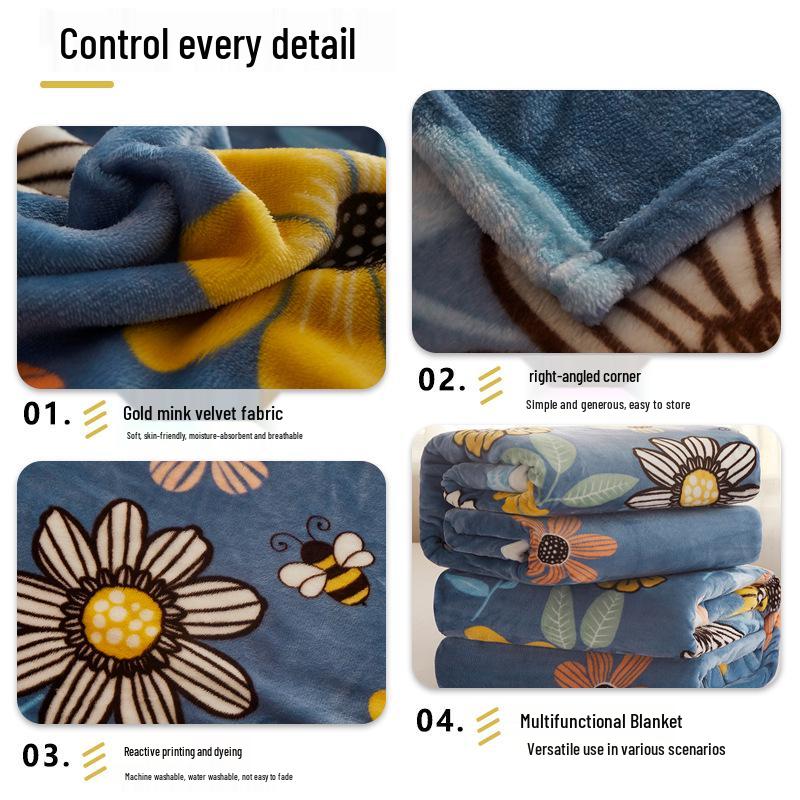 Flannel Coral Fleece Blanket for All Seasons - Air Conditioning & Winter Use