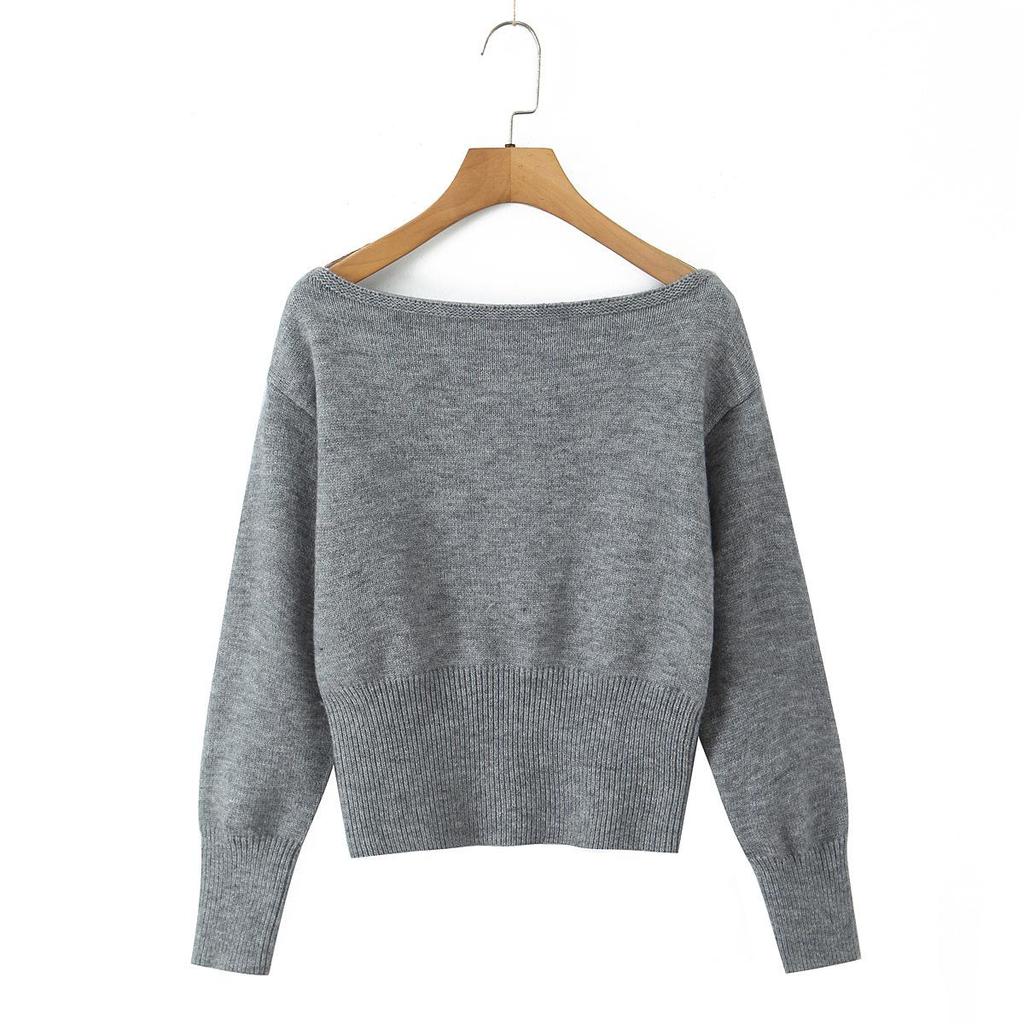 Women's Sexy Off-the-Shoulder Slimming Knit Sweater – Versatile Solid Color Cold Shoulder Top