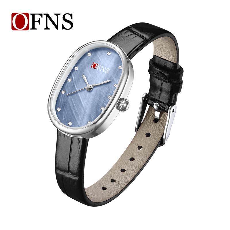 Fashion Ofns Women's Fashion Luxury Pearl Mother Of Dial Diamond Dot Oval Quartz Waterproof Light Dress Watch For Girlfriend Gif