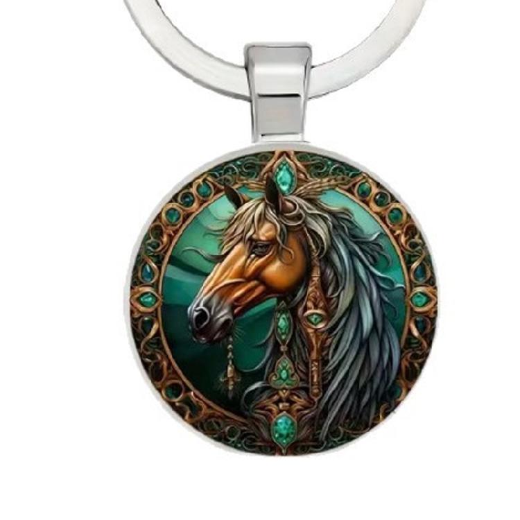 Horse Inspired Pendant Keychain In Alloy Featuring Elegant Green and Gold Detail for Fashionable Accessory and Present