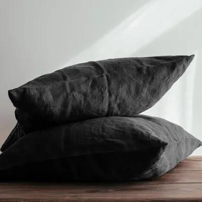 2 STuks Linnen Kussensloop, Franse Natuurlijke Vlas Zacht Comfortabel Envelop Kussenslopen Huisdecoratie Slaapkamer Kussenshoes Alle Seizoenen 2PCS 30X50CM zwart