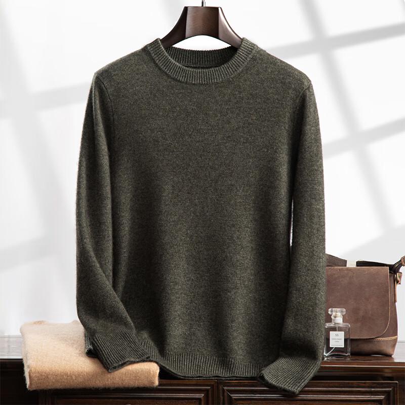 Fanzhen Men's Thickened Cashmere Blend Round Neck Pullover Sweater