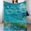 Blue Waters Landscape Abstract Painting Throw Blanket Warm Flannel Blanket for Couch Chair Bedroom