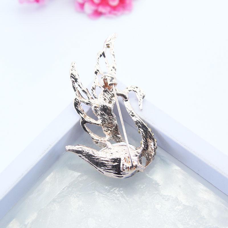 Elegant Women's Swan Wings Crystal Brooch - 4-Color Alloy Glass Corsage Accessory