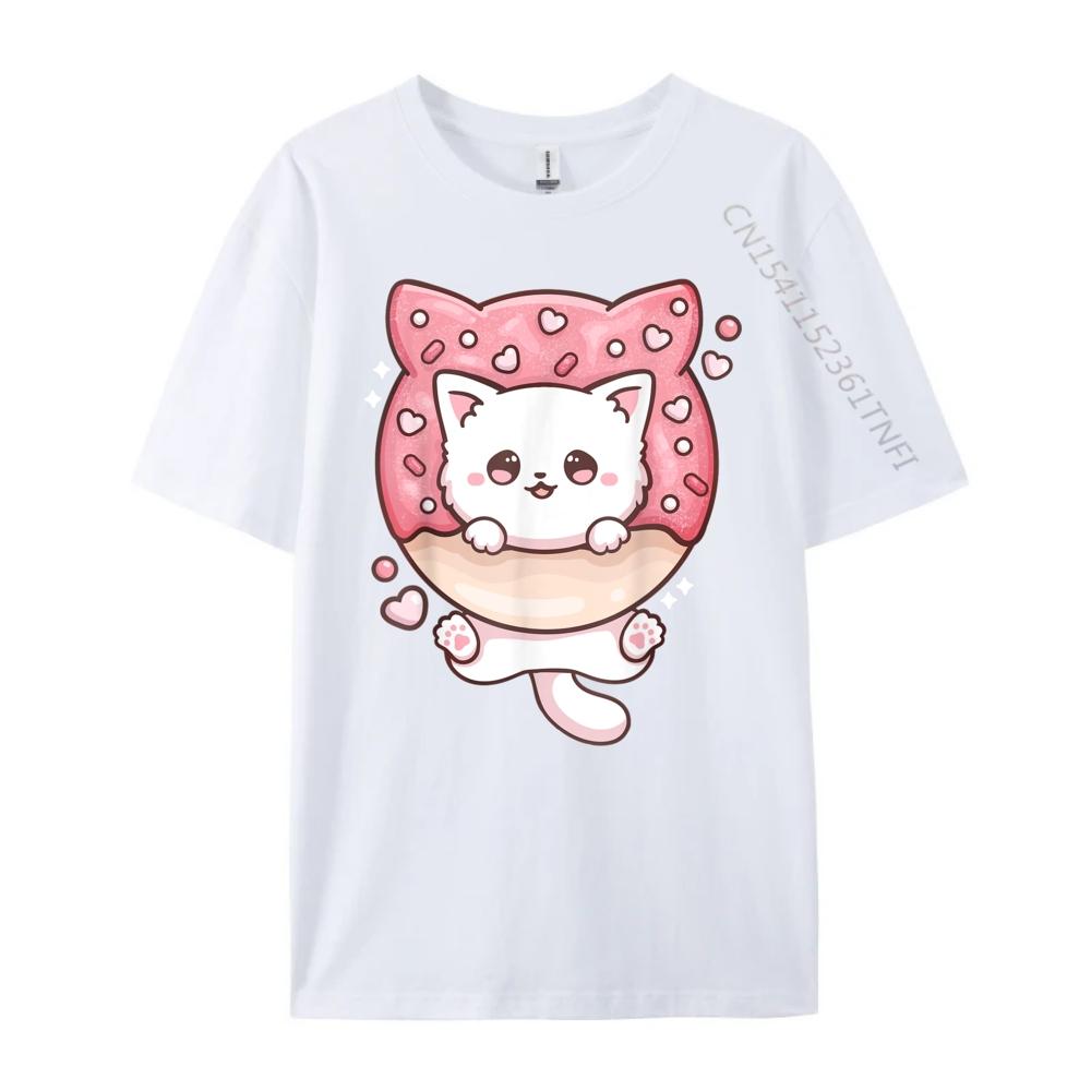 Kawaii Cat Donut Anime Lover Otaku Black Graphic T Shirts Oversized T Shirt Mens Tshirts Large Size Loose
