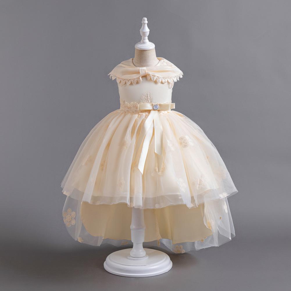 

Girls Trailing Puffy Princess Dress High-end Gown Runway Show Flower Girl Hosting Piano Breathable Mesh Party and Banquet Formal Outfit 160cm жовтий