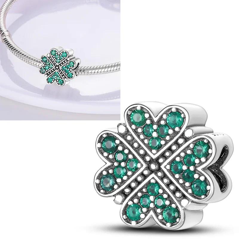 925 Silber Glühwürmchen Libelle Eule Anhänger Kleeblatt Herz Zirkon Farbperle für Original Armband Anhänger Schmuck