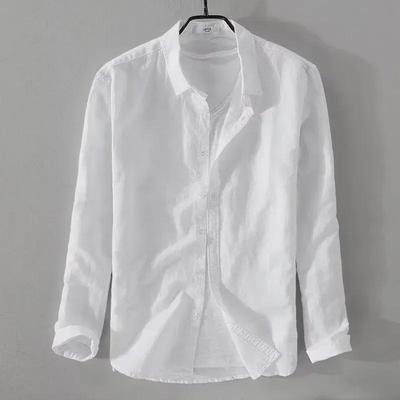 Men's Long Sleeve Slim Fit Solid Color Linen Shirt - Japanese Style, Breathable, Casual Lapel Design