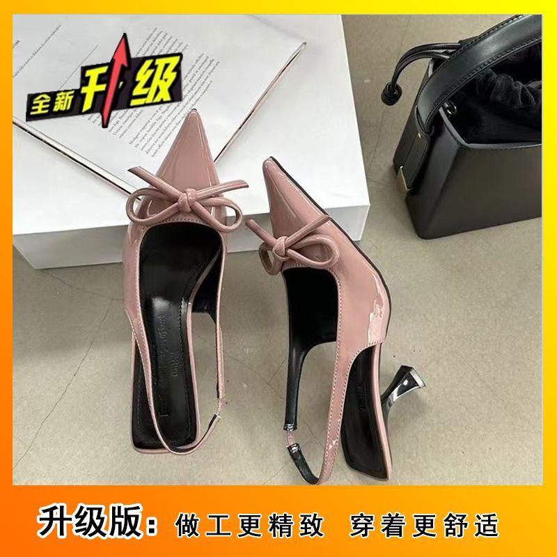 

Sweet bow, thin heel, pointed head temperament, high heel sandals for women s 2025 autumn new high heel, nude bag head, back empty 40